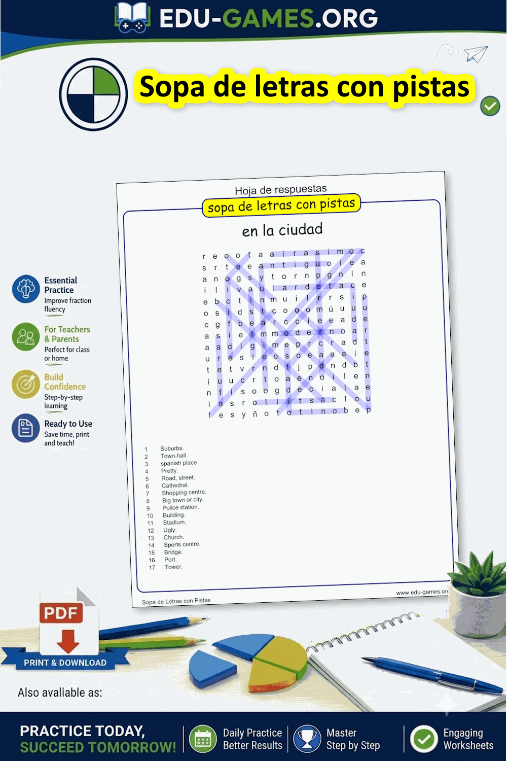 Sopa de Letras con Pistas – Generador Gratis Imprimible y Online