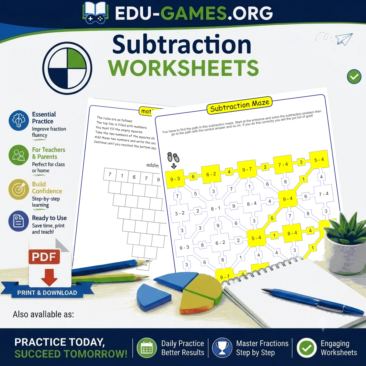 Free printable subtraction worksheet generators