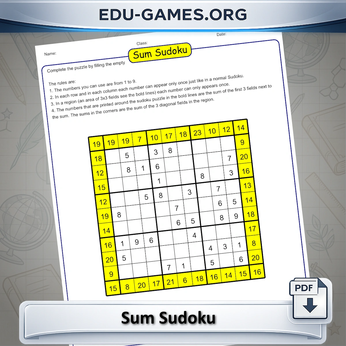 Free printable Sum Sudoku worksheet generator