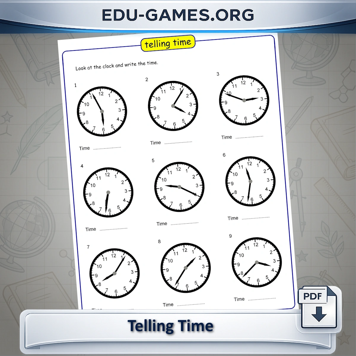 Free printable telling time worksheet generator