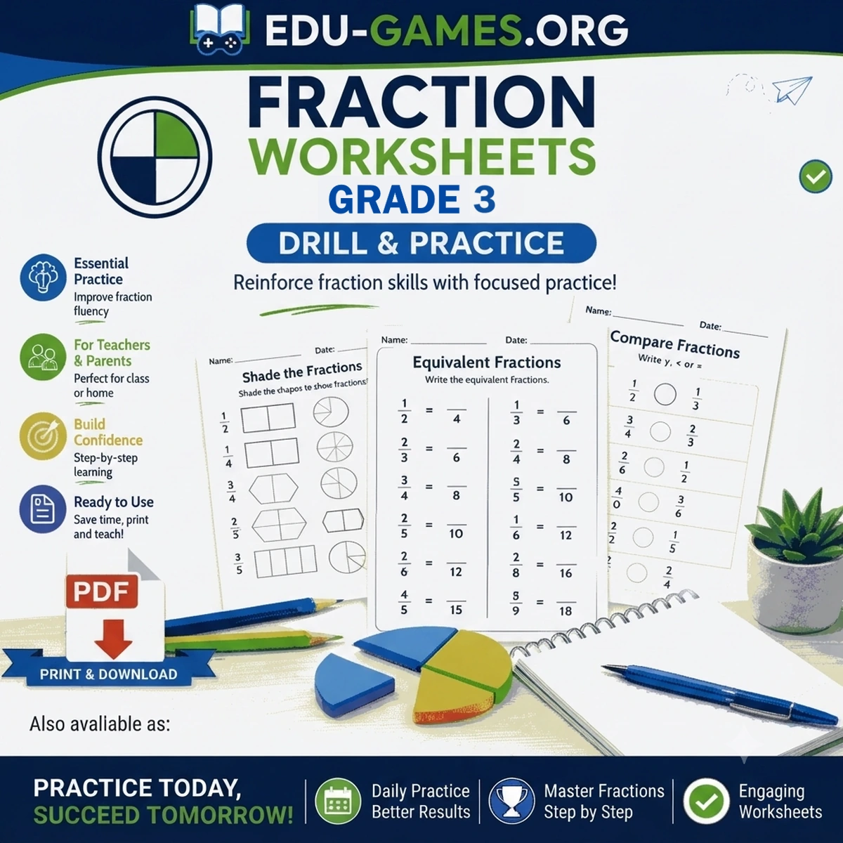 Free printable third grade fractions worksheets