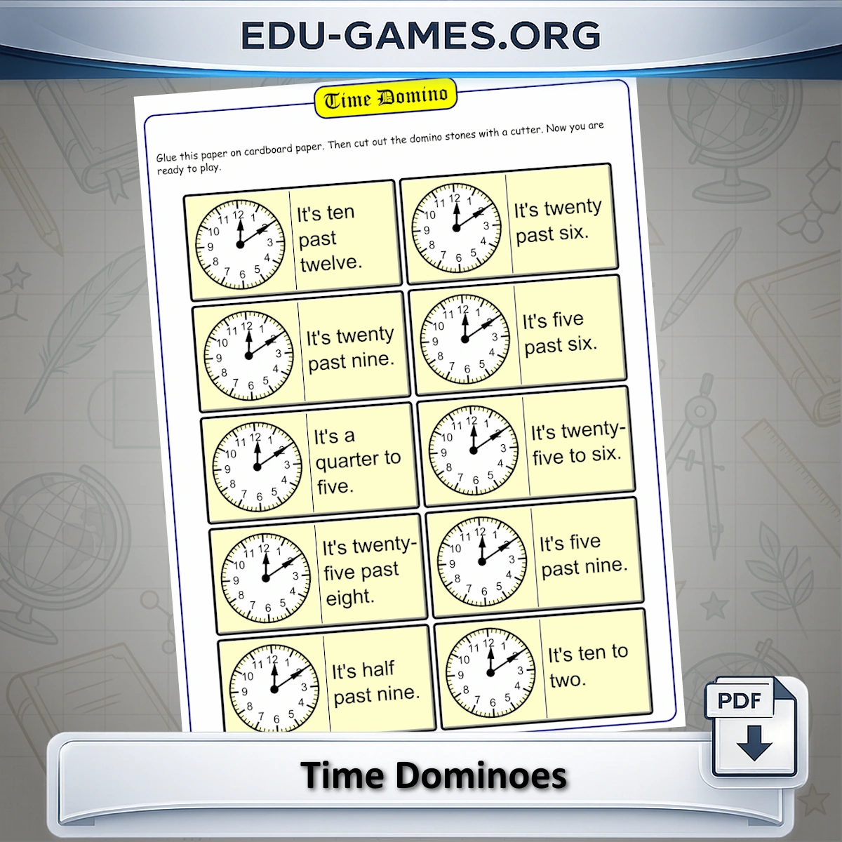 Free printable time dominoes worksheet generator