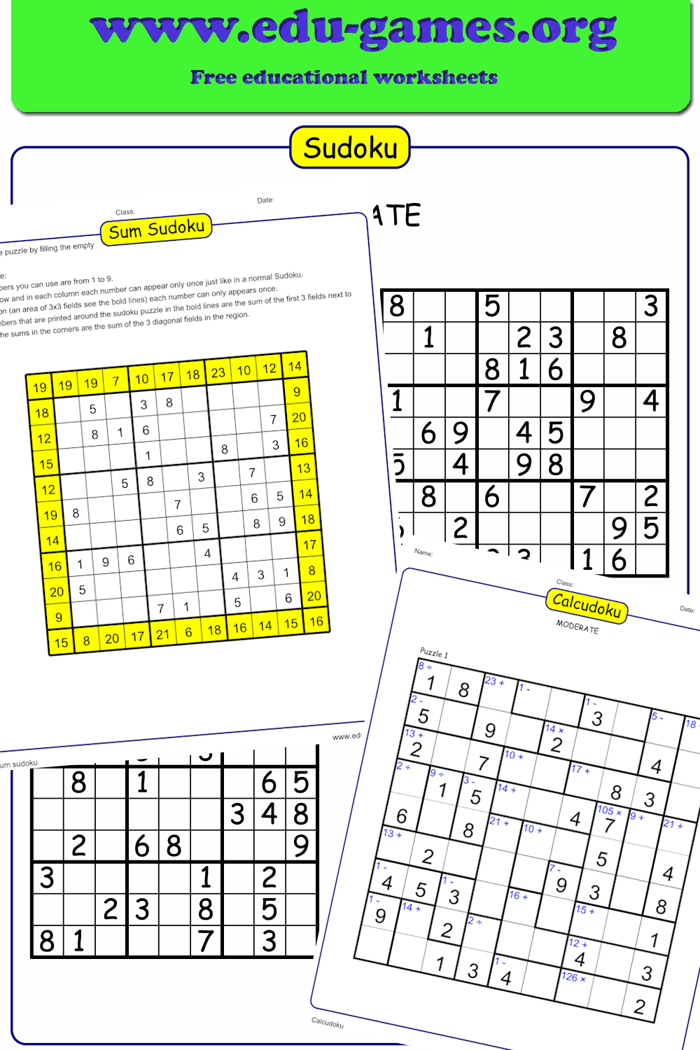 Free Printable Sudoku Puzzles — All Variants | Edu-Games