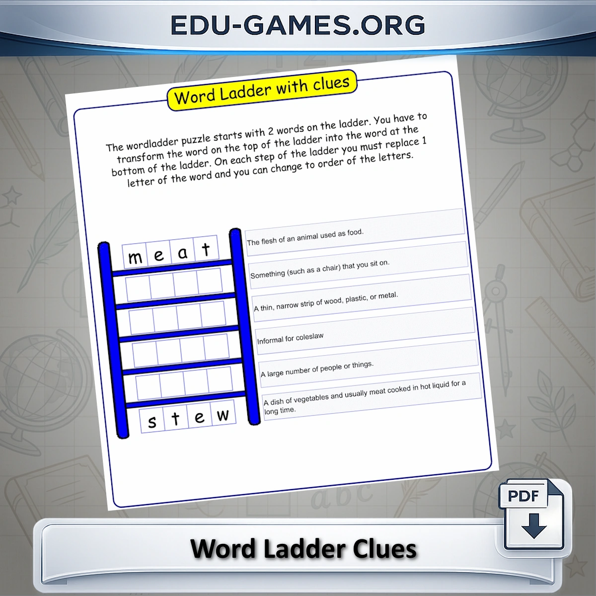 Free printable word ladder puzzle maker with clues