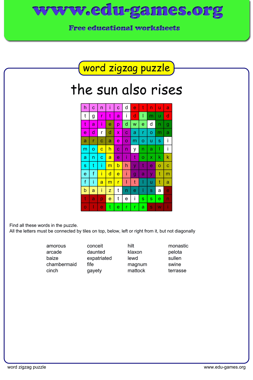 Free Word Zigzag Puzzle Maker — Printable Worksheet Generator | Edu-Games