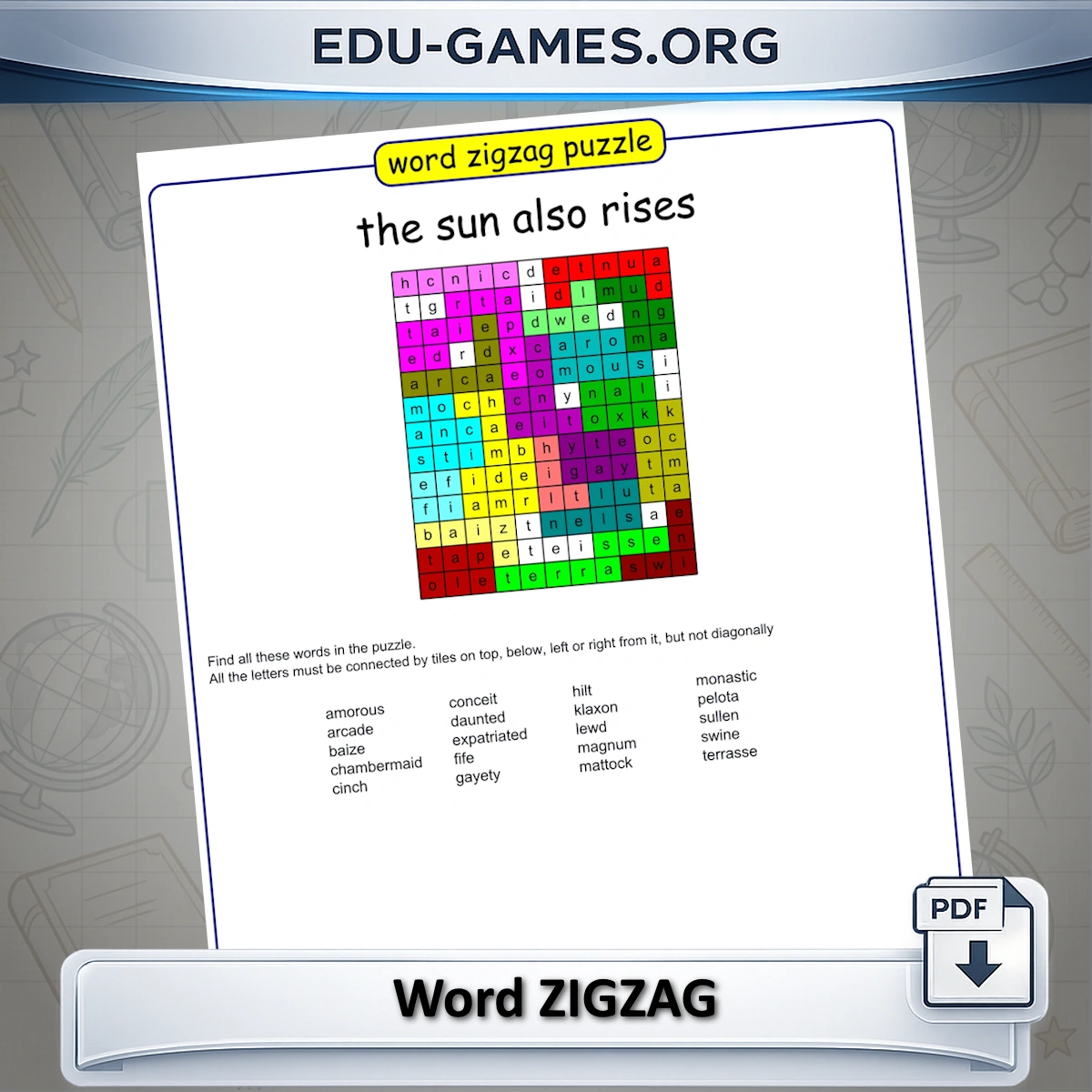 Free printable word zigzag puzzle maker worksheet generator
