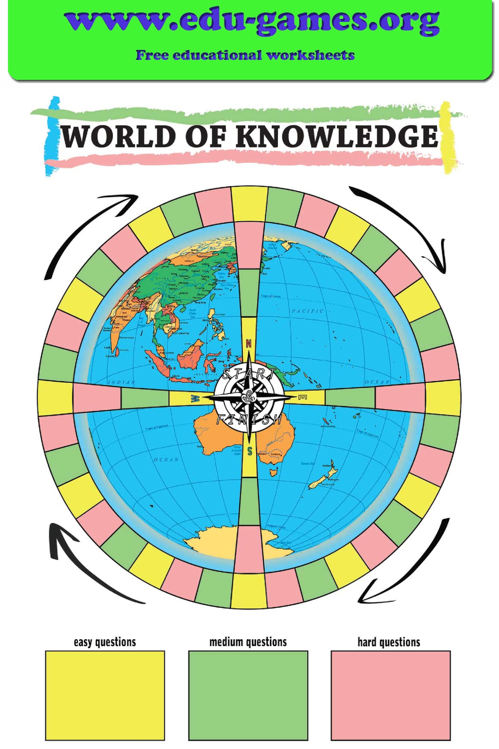 Free Printable World of Knowledge Board Game — Download PDF | Edu-Games