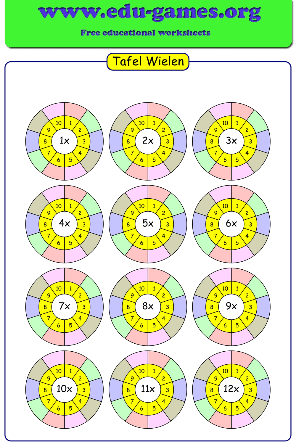 Tafel wiel Werkblad Generator | Gratis Printbaar